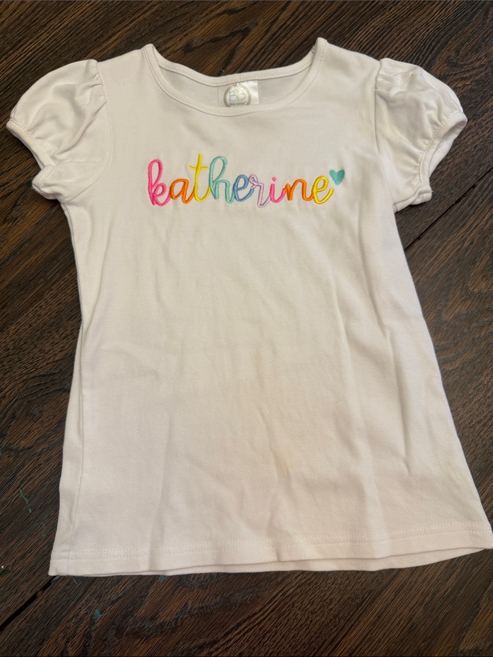 Personalized Katherine White Kids Tee with Rainbow Name Embroidery